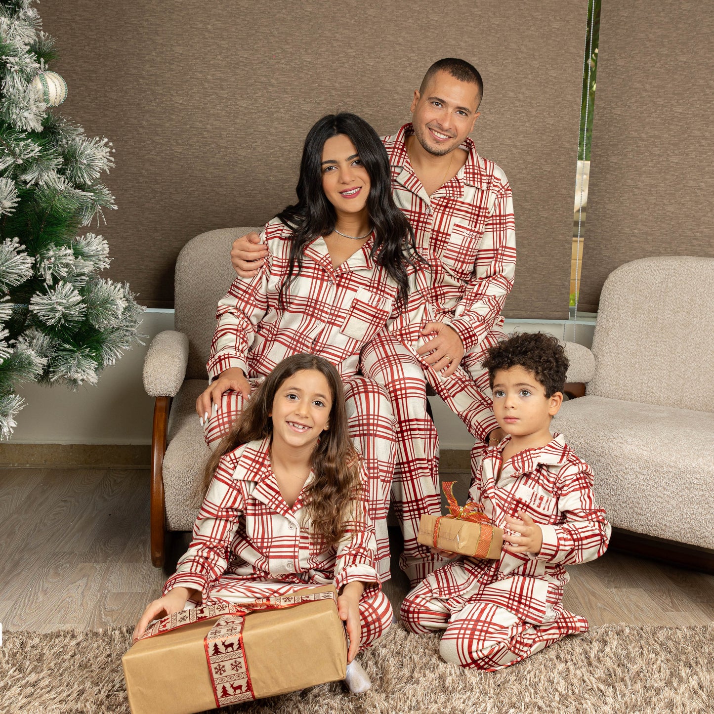 Red Plaid Buttoned Set